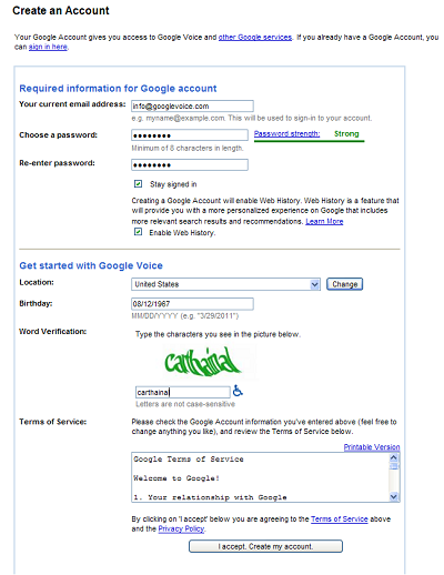 Registering Google Voice Number