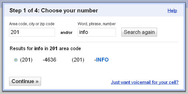 Google Voice - Choose your number