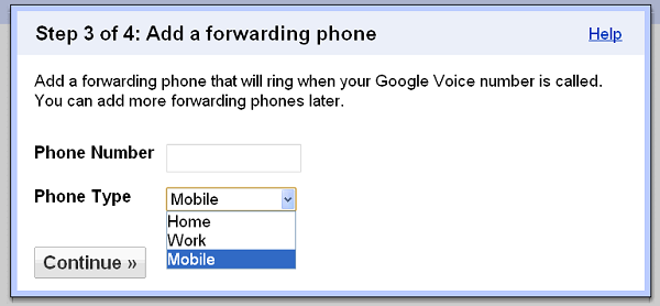 Google Voice - Add a forwarding phone