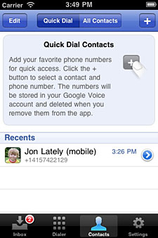 Google Voice app quick dial