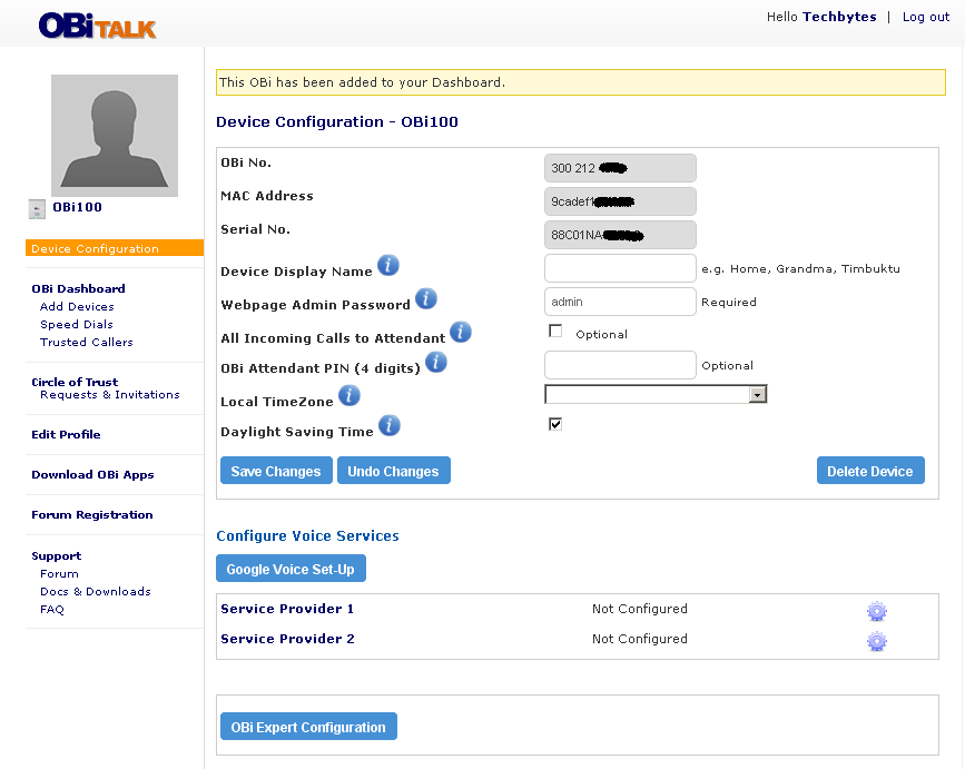 OBi Talk configurations