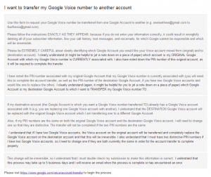 Transfer Google Voice Account